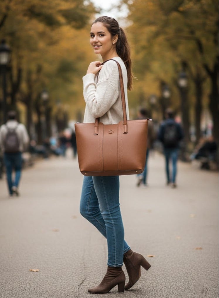 FUMES Sienna Structured Tote Bag – Premium Leather Women’s Shoulder Handbag - Image 3